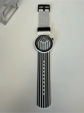 Swatch Accessories Swatch Black And White Striped Polka Dot Watch swatch-accessories-swatch-black-and-white-striped-polka-dot-watch